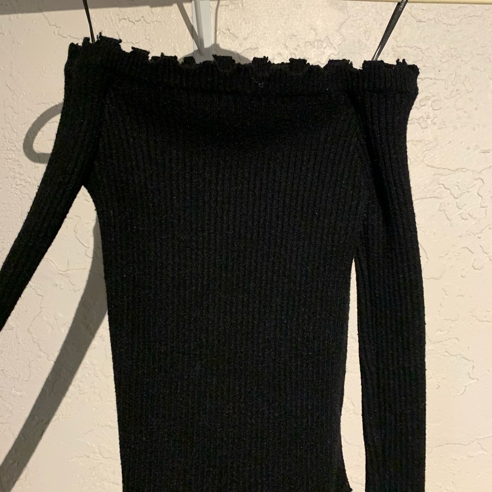 Forever 21 Black Long Sleeve with Frayed Edges